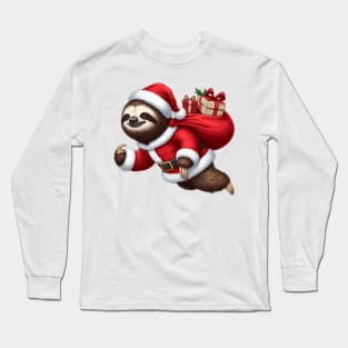 Festive Sloth Santa Christmas Xmas Holiday Funny Long Sleeve T-Shirt